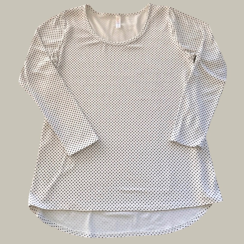 LuLaRoe Polka Dot Long Sleeve Top White Black High Low Hem Medium